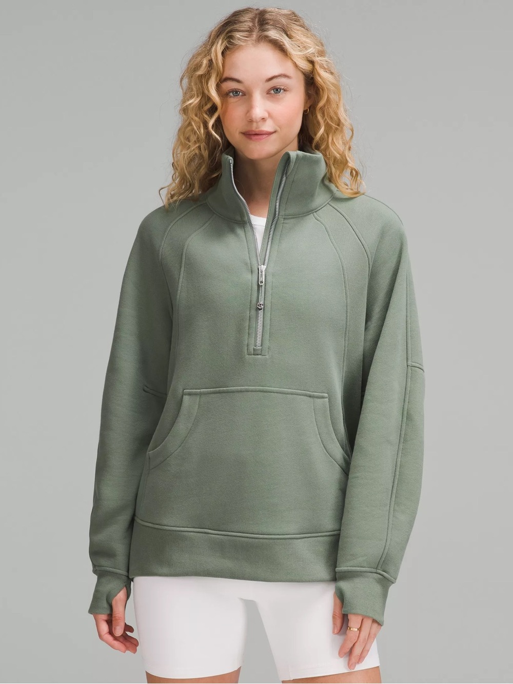 lululemon athletica Scuba Gray Eucalyptus Green Quarter-Zip Pullover Size 8